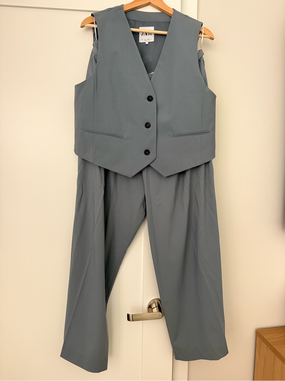 Zara Slate Blue Tailored Vest and Wide-Leg Trousers Set